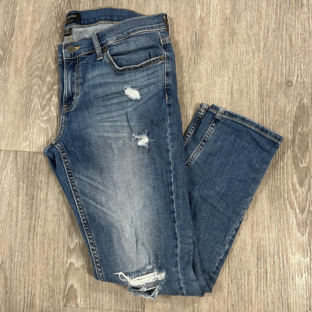 Banana Republic Women Jeans Girlfriend Mid Rise Denim Blue Distressed Size 27/4